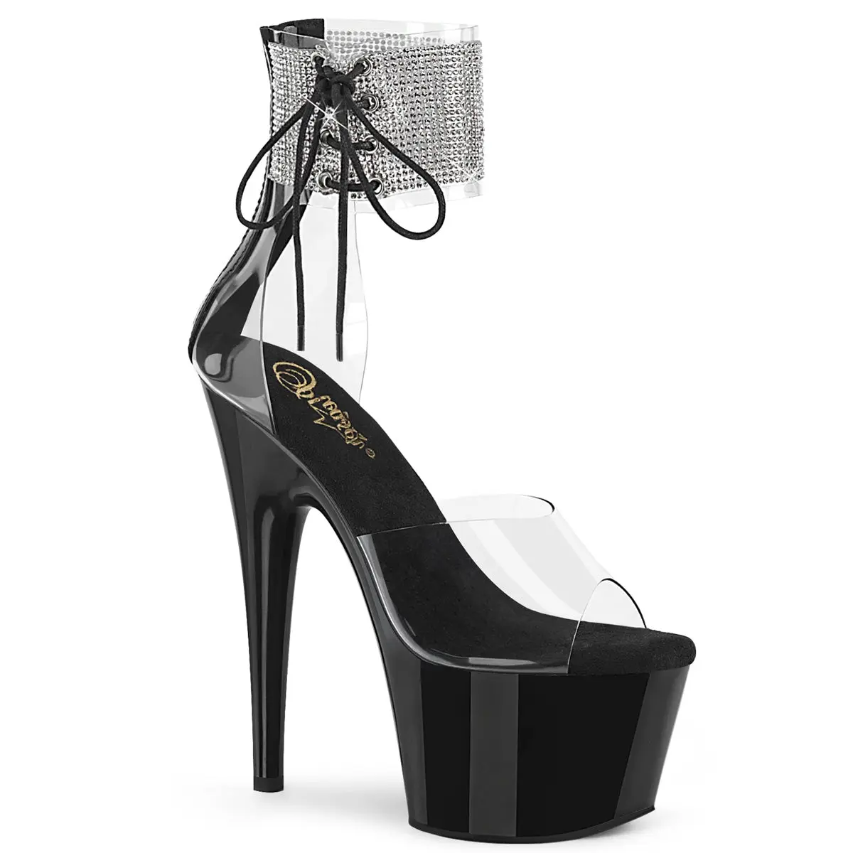Pleaser Women's Classy Adore-724RS Platform Heeled Sandals - Sparkling Rhinestone Ankle Cuff, Zip, Laces, 7" Heel, Seamless Fit for Parties, Stylish, Dressy Heeled Sandals, High Heel