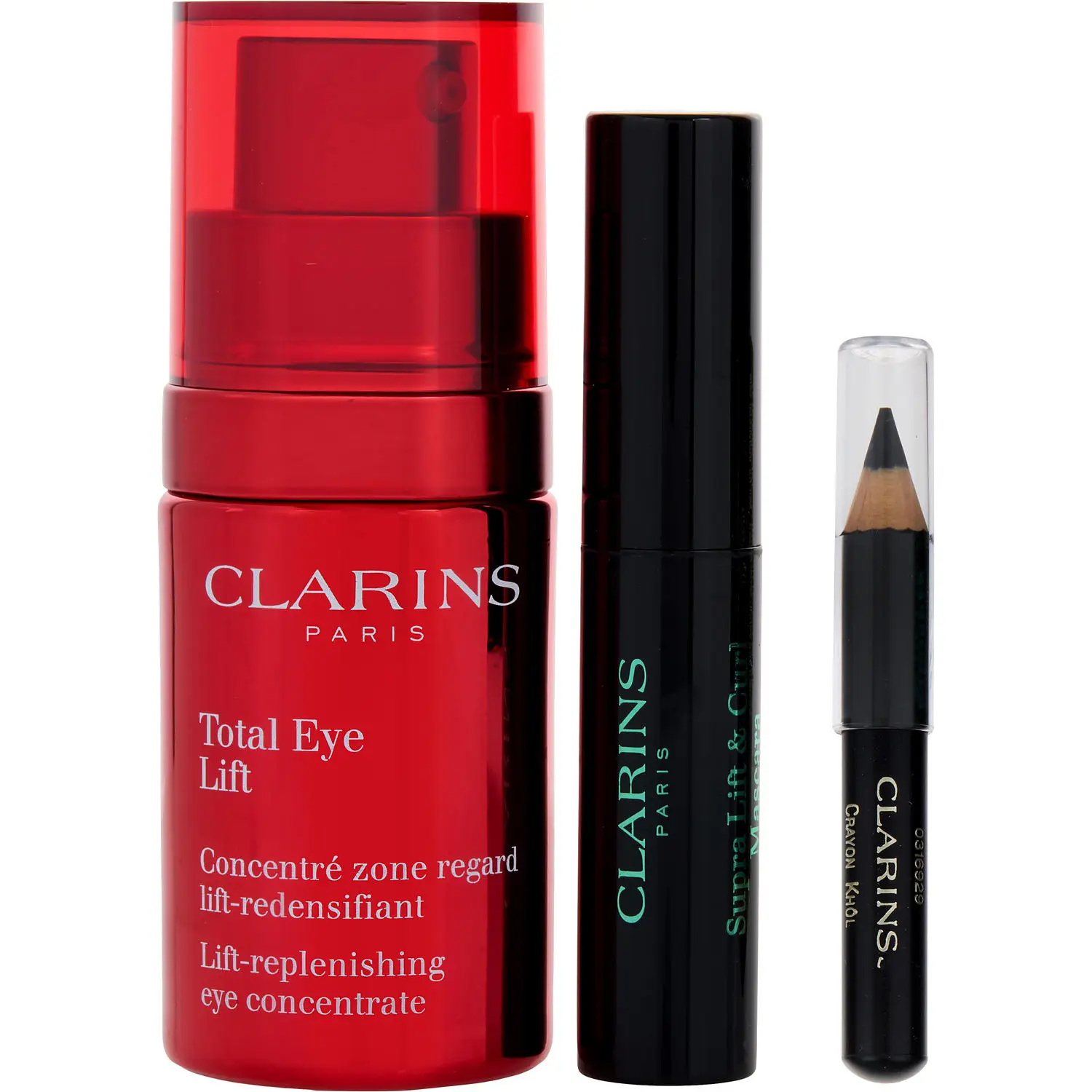 Clarins Total Eye Lift Kit: Total Eye Lift 15Ml + Supra Lift & Curl Mascara 3Ml + Crayon Kohl 01 3.9G + Double Serum 1Ml/0.03 Oz * 7 --4Pcs For Women Clarins Total Eye Lift Kit: Total Eye Lift 15Ml + Supra Lift & Curl Mascara 3Ml + Crayon Kohl 01 3.9G + Double Serum 1Ml/0.03 Oz * 7 --4Pcs For Women