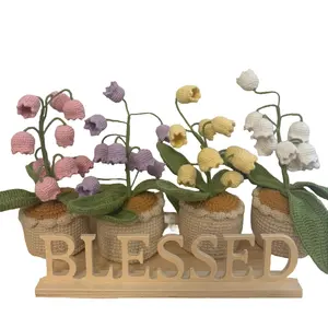 Handmade fully crochted lily O' the valley pots for home decoration, pink, purple, yellow and white colors bonsai home accent flower  bouquet