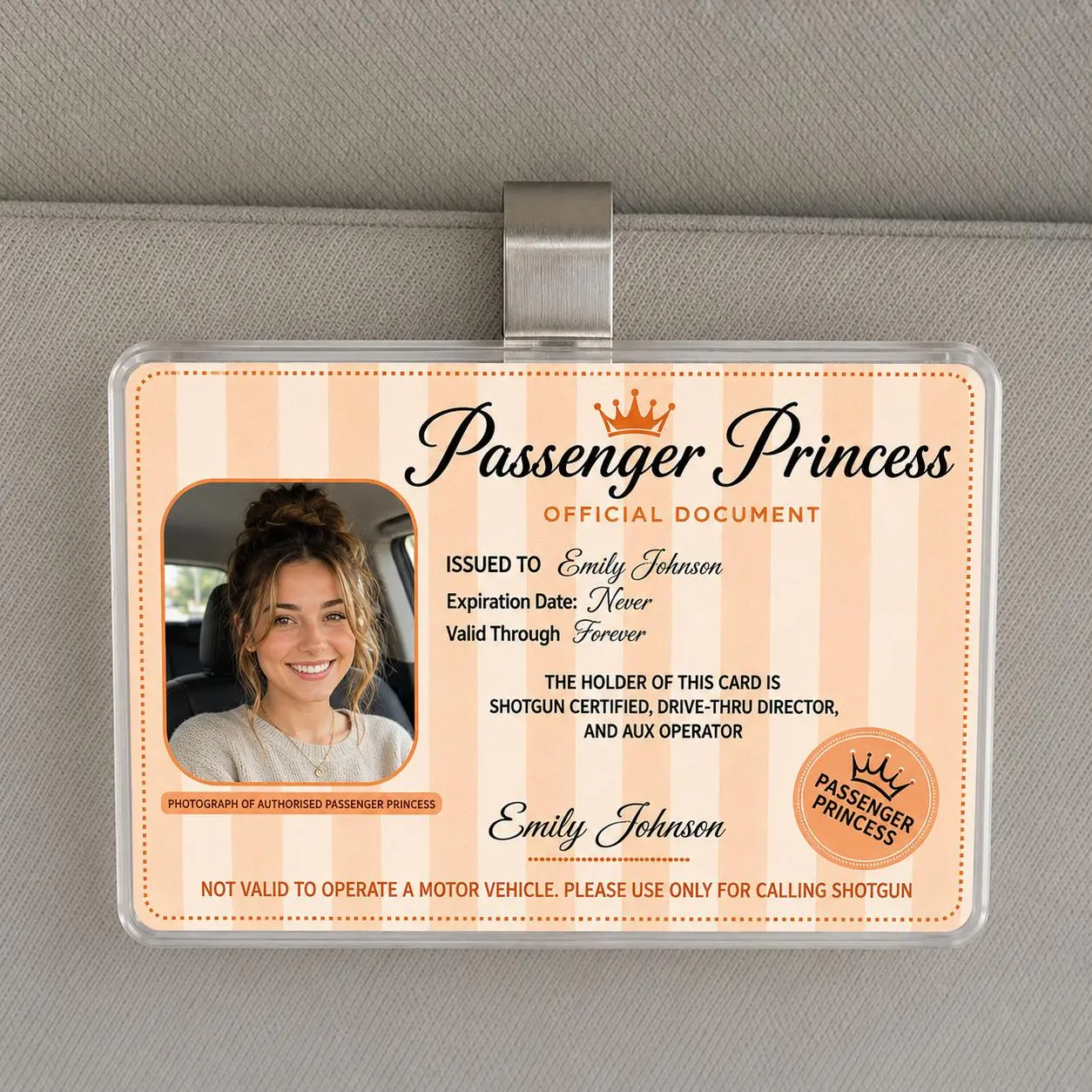 Custom Passenger Princess Card for Car Visor, Personalized Photo Car Accessory, Cute Car Decor, Funny Gift for Husband, Boyfriend or Girlfriend