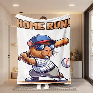 Cute Beaver Flannel Blanket, High-Definition Baseball Design, Ultra Soft Comfortable Home Experience, Travel Leisure Use, All Seasons