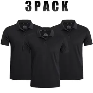 3 Pack Men's Slim Polo Shirt Short Sleeve Sports Tactical T-Shirt Athletic Tennis Breathable Golf Polos Daily Casual Moisture-Wicking Summer Dress Shirts