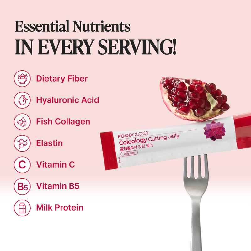 [FOODOLOGY] Coleology Cutting Jelly 30days - Garcinia Cambogia (HCA), Chia Seeds Collagen, Hyaluronic Acid, Pomegranate Flavored 8.81 oz /10 Sticks