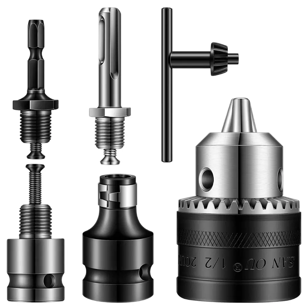 6 Packs 1/2-20unf Mount 1.5-13 mm Capacity Drill Chuck Set with Converter Impact Driver Bits Chuck Drill Wrench 1/4 Inch Hex Shank 1/2 Inch Shank and Socket Square Female Adapter