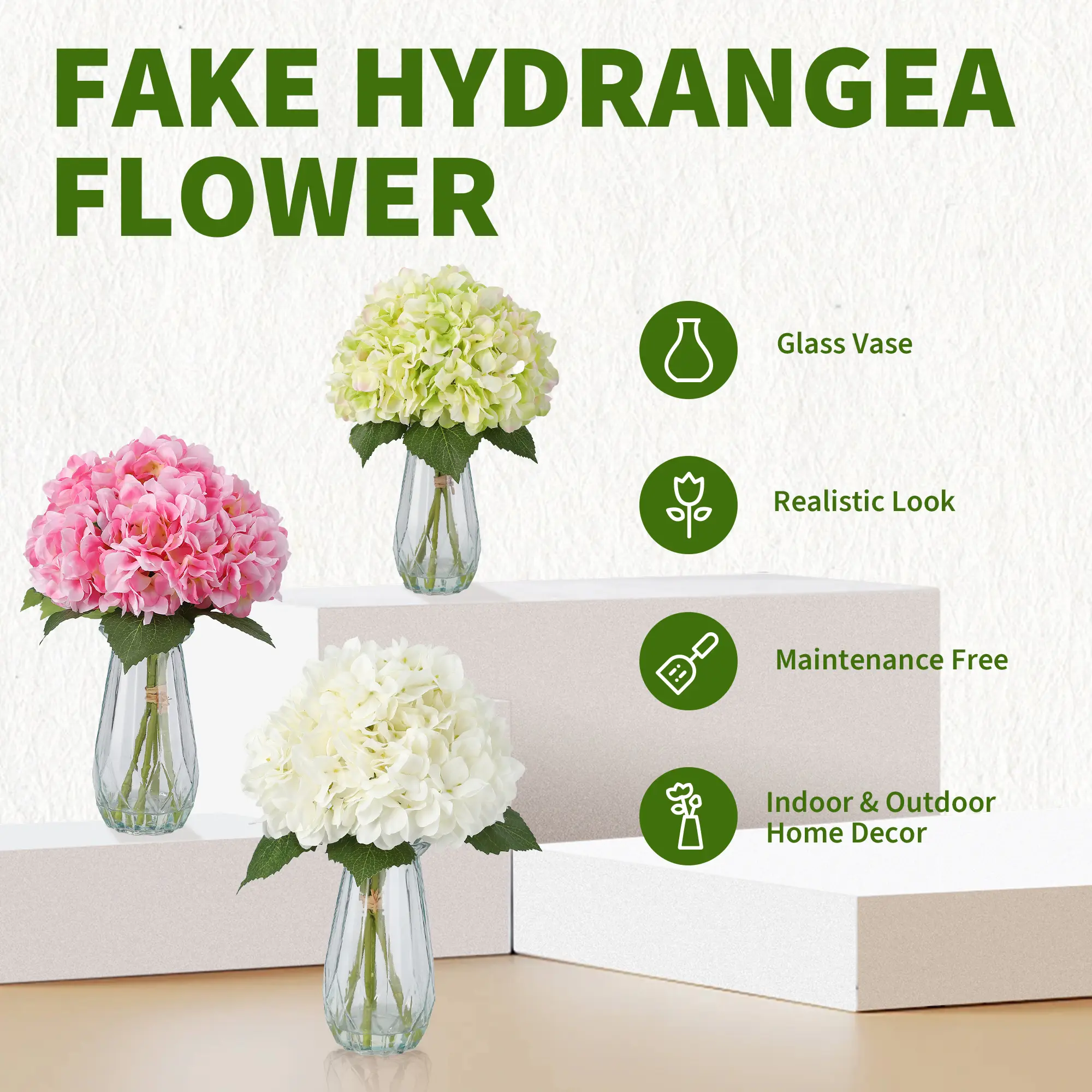 【GARVEE】Real Touch Artificial Hydrangea Flowers – Pink Lifelike Silk Bouquet with Stems for Home Decor, Vase Arrangements & Wedding Centerpieces
