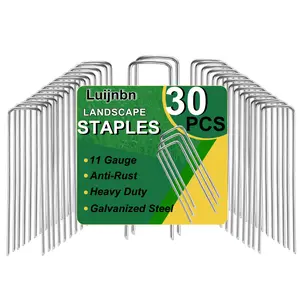30-Pack Heavy-Duty Galvanized Lawn Staples – U-Shaped Ground Spikes for Landscaping, Fencing & Sod