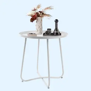 Acehome Outdoor Side Tables,Round Modern Home Decor Coffee Tea Side Table,Small Metal Sofa Side Snack Side Table, Simple Style Table for Living Room Bedroom and Garden Balcony Yard Porch Patio(White)