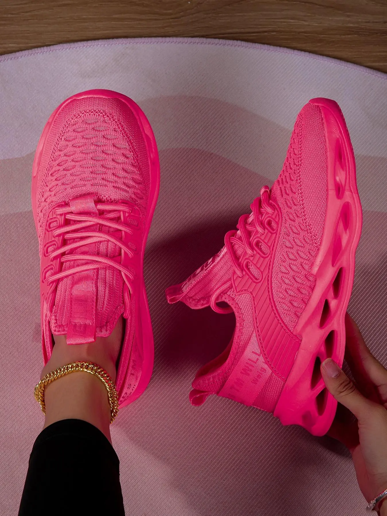 Women's Lace Up Knitted Running Shoes, Sporty Comfortable Breathable Sneakers, Female All-match Round Toe Sports Shoes for Daily Wear, Workout Sneakers