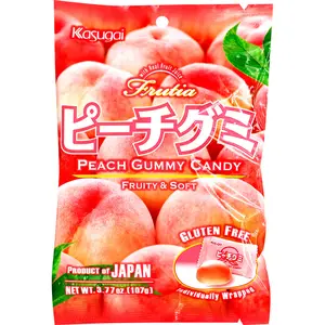 Kasugai Peach Fruit Gummy Candy - Natural, Gluten-Free, Real Fruit Juice, Soft, Chewy, Juicy Sweet Snack with Authentic Taste, Single-Serve Individually Wrapped Treat