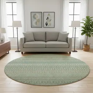 360 Stand 8 ft. Round Fern Green & Ivory Striped Machine-Woven Polyester Fiber Area Rug - Durable Home Decor, Indoor Floor Rug, Living Room Decor, Transitional, Machine Washable, UV Protected, Home Decor Rug, Machine Washable Rugs