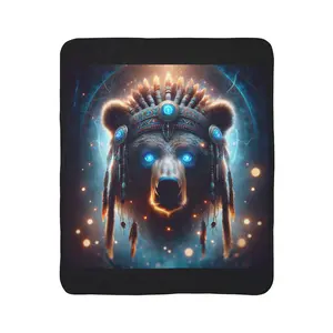 Cozy Sherpa Blanket with Mystic Bear Design | Soft Fleece Throw, Home Decor, Camping Gift, Boho Blanket, Cozy Nights