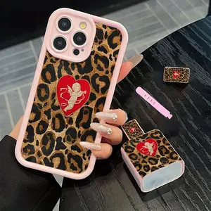 5 Piece Set Leopard Cupid Design Cases for iPhone 11 to 15 Series, Includes Charger and Cable Protectors, Silicone Cable Ties