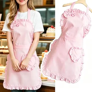 Cute Solid Color Kitchen Apron with Ruffle Trim, Fashionable Cooking Apron, Practical Household Accessory for Home Cooking, Baking, Cleaning & Daily Kitchen Use #GLOBALPICKS