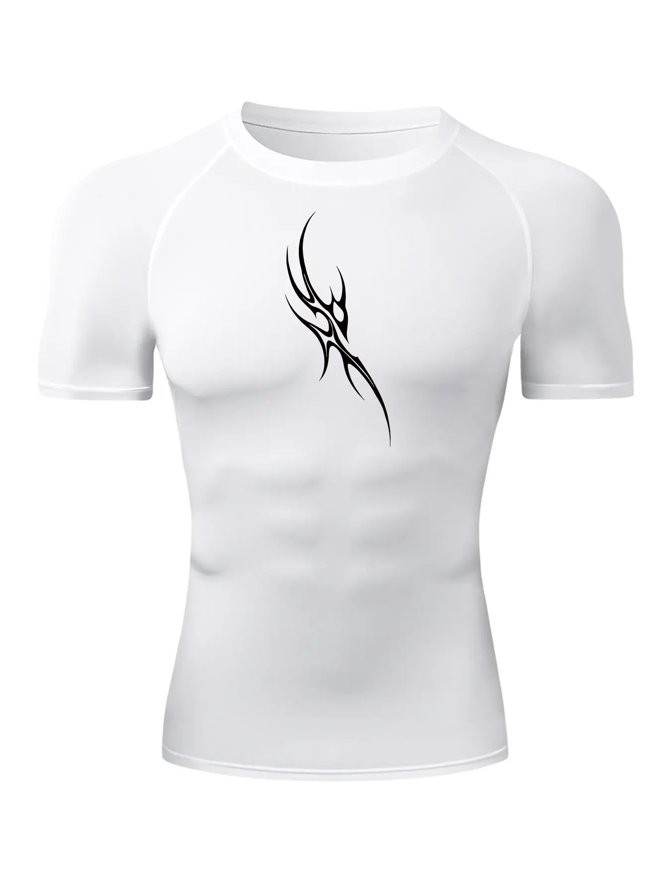 Men's Gym Cyber-sigilism Compression Shirt Y2K Gothic Graphic Print Slim Fit Training Tee Breathable Quick Dry Sportswear Bodybuilding Tops