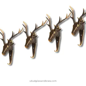 4 pcs Brass Deer Antler Wall Hooks – Christmas Stocking Holder Set | Rustic Mantel & Cabin Decor (No Tariffs)