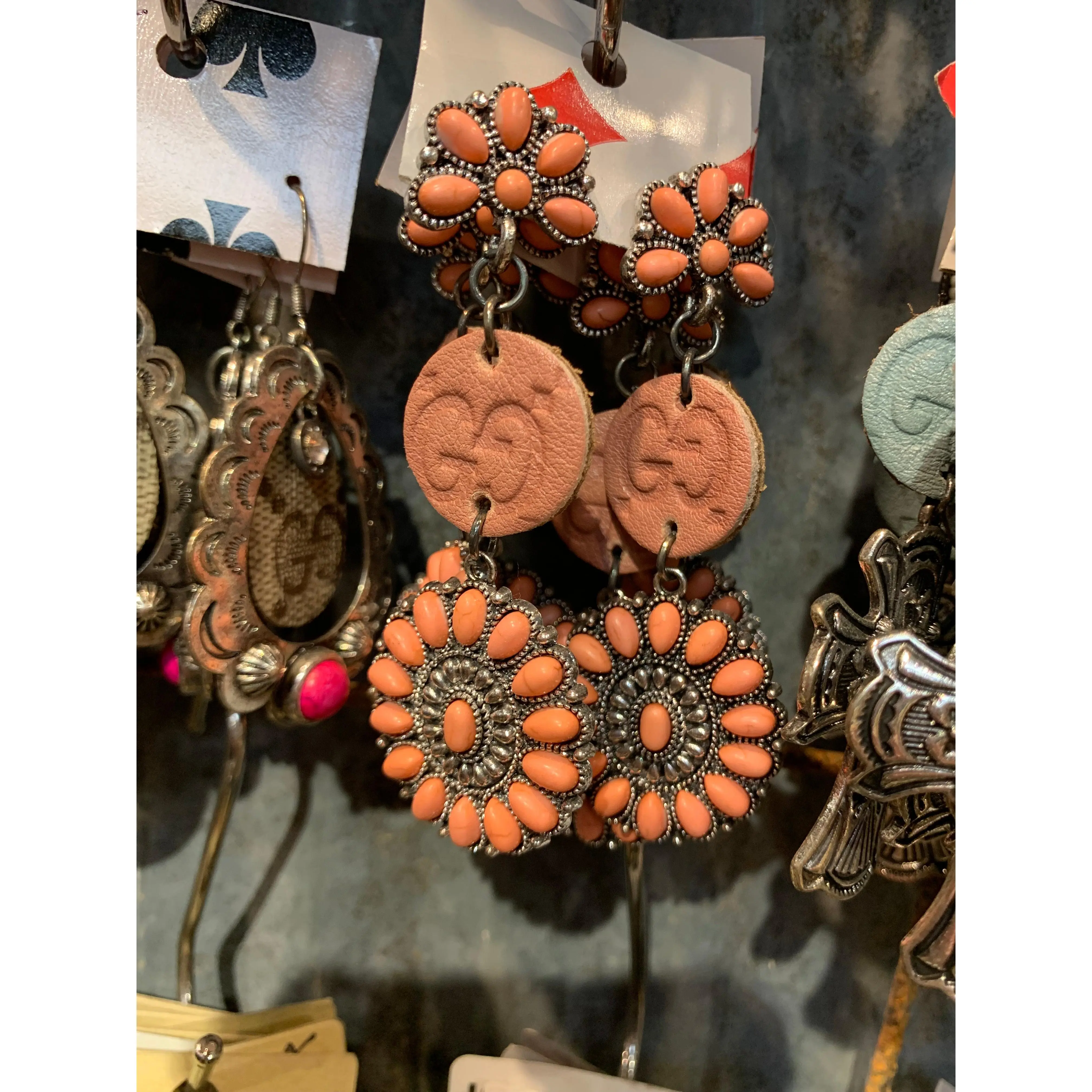 Sara G Upcycled Squash Blossom Earrings - Coral