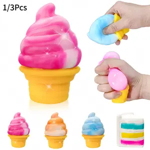 1/3 Pack Squeezable Ice Cream Toy, Sensory Stress Relief Toy, Birthday Party Gift, Summer Sensory Relaxation Toy, Ice Cream Cone Cake Squeeze Toy