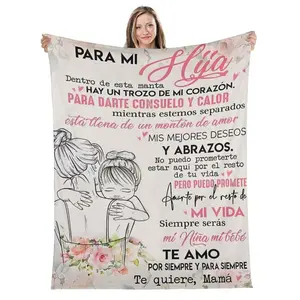 Soft  Comfortable Flannel Blanket with Heartfelt Spanish 'Para Mi Hija' Message for Daughters Family-Oriented Souls Cozy Bonding Nights Bedroom Decor Unique Gift for Moms Express Unconditional Love Sentimental Affection