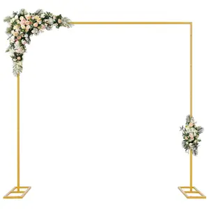 8FT x 8FT Backdrop Stand Heavy Duty with Base, Gold Portable Adjustable Pipe and Drape Backdrop Stand Kit, Square Metal Arch Party Frame for Wedding Birthday Parties Banquet Decorations