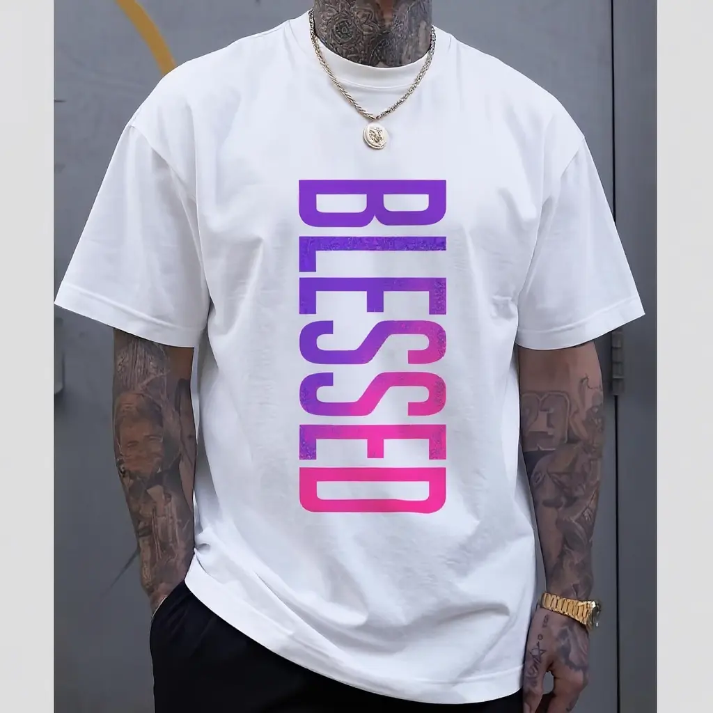 Unisex 100% Cotton Geometric Print Short Sleeve T-Shirt - Classic Unisex Cut Feels Easy, Casual Style for Daily Wear, Breathable Tops, Fitted Plus Size Menswear, Customizable Garment