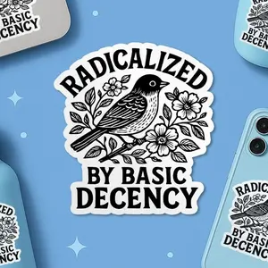 Radicalized by Basic Decency Sticker, Protest Liberal Leftist Democracy Human Rights Waterproof Vinyl Stickers Die-cut, Laptop Gifts