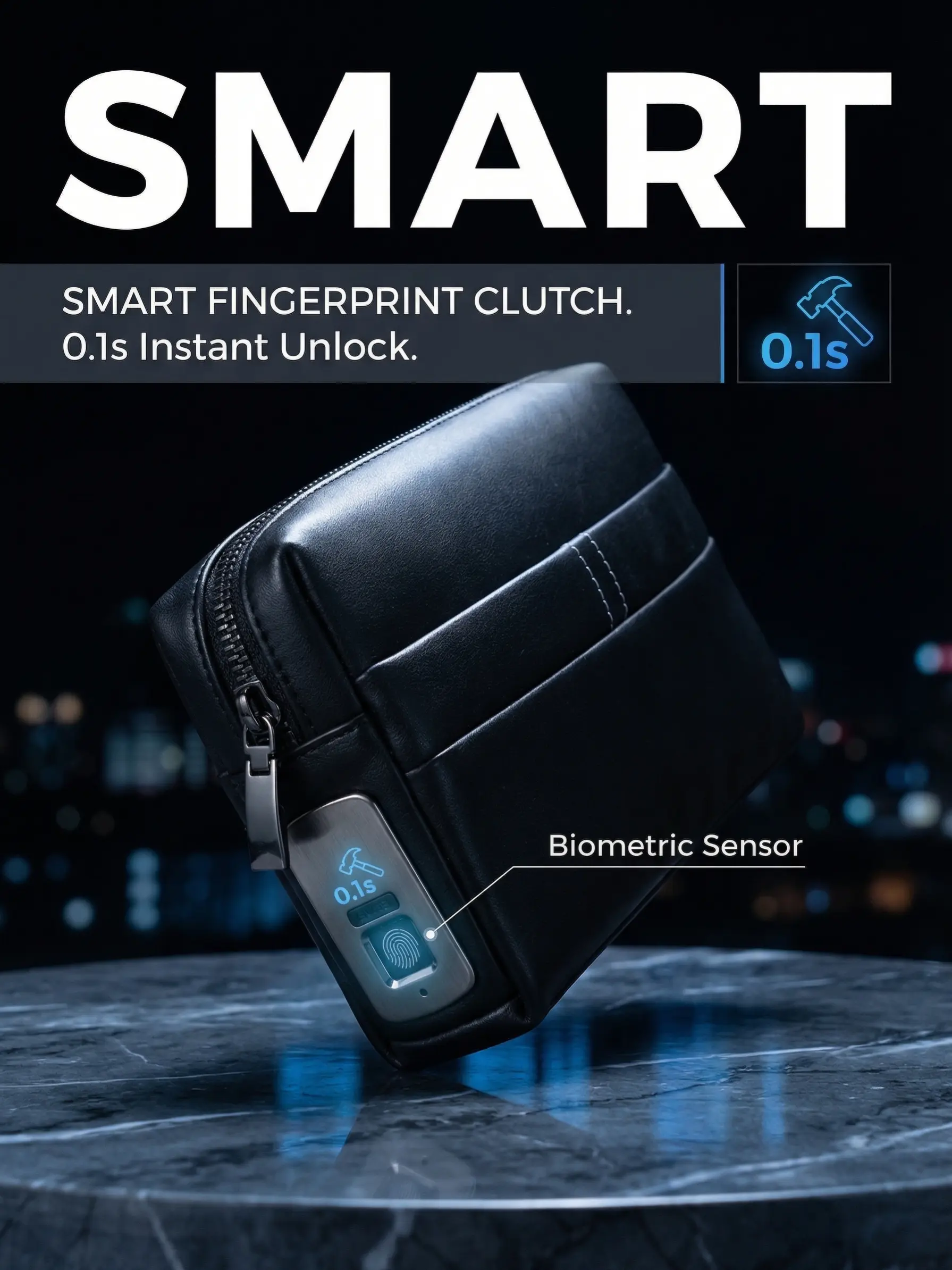 Tech-Style Business Handbag, Fingerprint Lock, Lightweight Design, PU Material, Secure Commute Bag, Anti-Theft Handheld Purse