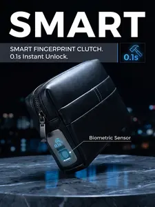 Tech-Style Business Handbag, Fingerprint Lock, Lightweight Design, PU Material, Secure Commute Bag, Anti-Theft Handheld Purse