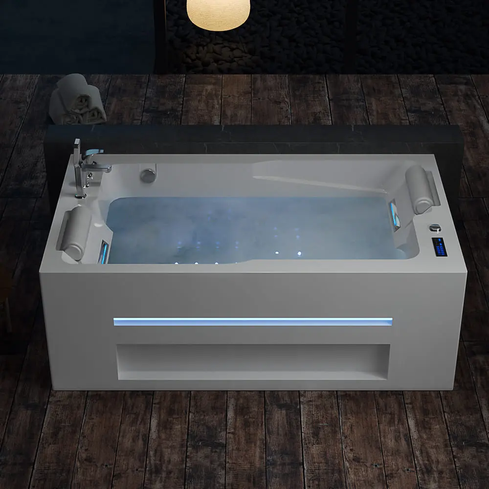71 Inch Alcove Massage Inline Heater 2-Person LED Tub With Left Drain