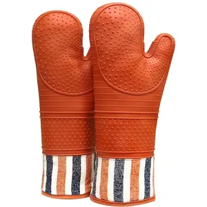 Heat Resistant 550 Degree Oven mitt, Silicone Oven Hot Mitts - 1 Pair, Extra Long Professional Baking Oven Gloves - Food Safe,Pot Holders Cooking,Grilling,Kitchen