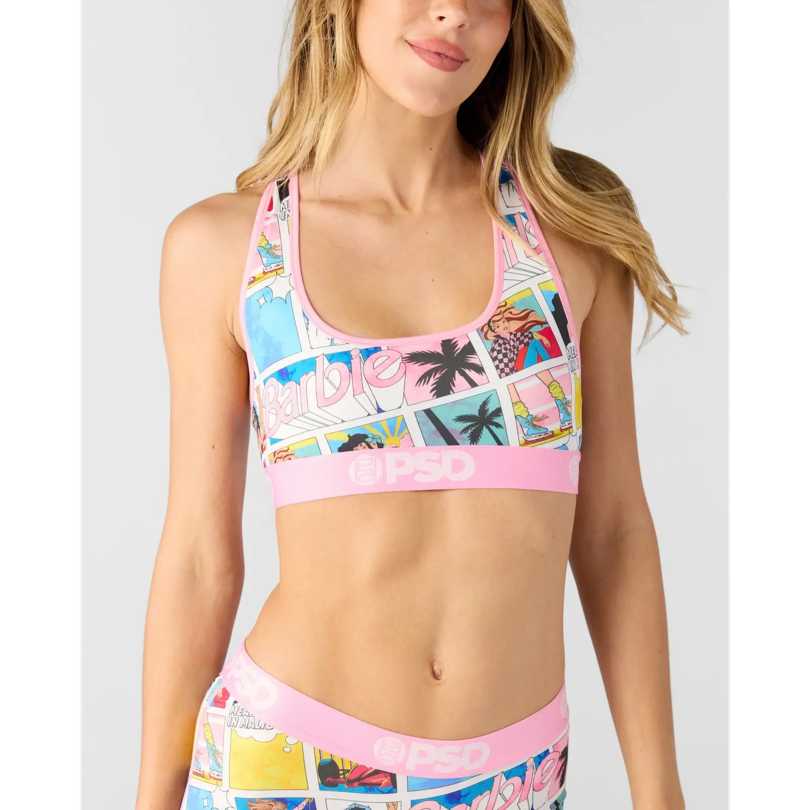 PSD Womens Barbie Malibu Racerback Sports Bra - Comfortable, Breathable, Ultra-light Fabric
