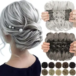 90G X-Thick Large Rose Bud Chignon Hairpiece Curly Dish Comb Clip In Ponytail Messy Bun Extensions Scrunchies Updo Synthetic Easy Stretch Hair Buns Hair Piece Wedding Party Halloween Christmas Daily Use For Women