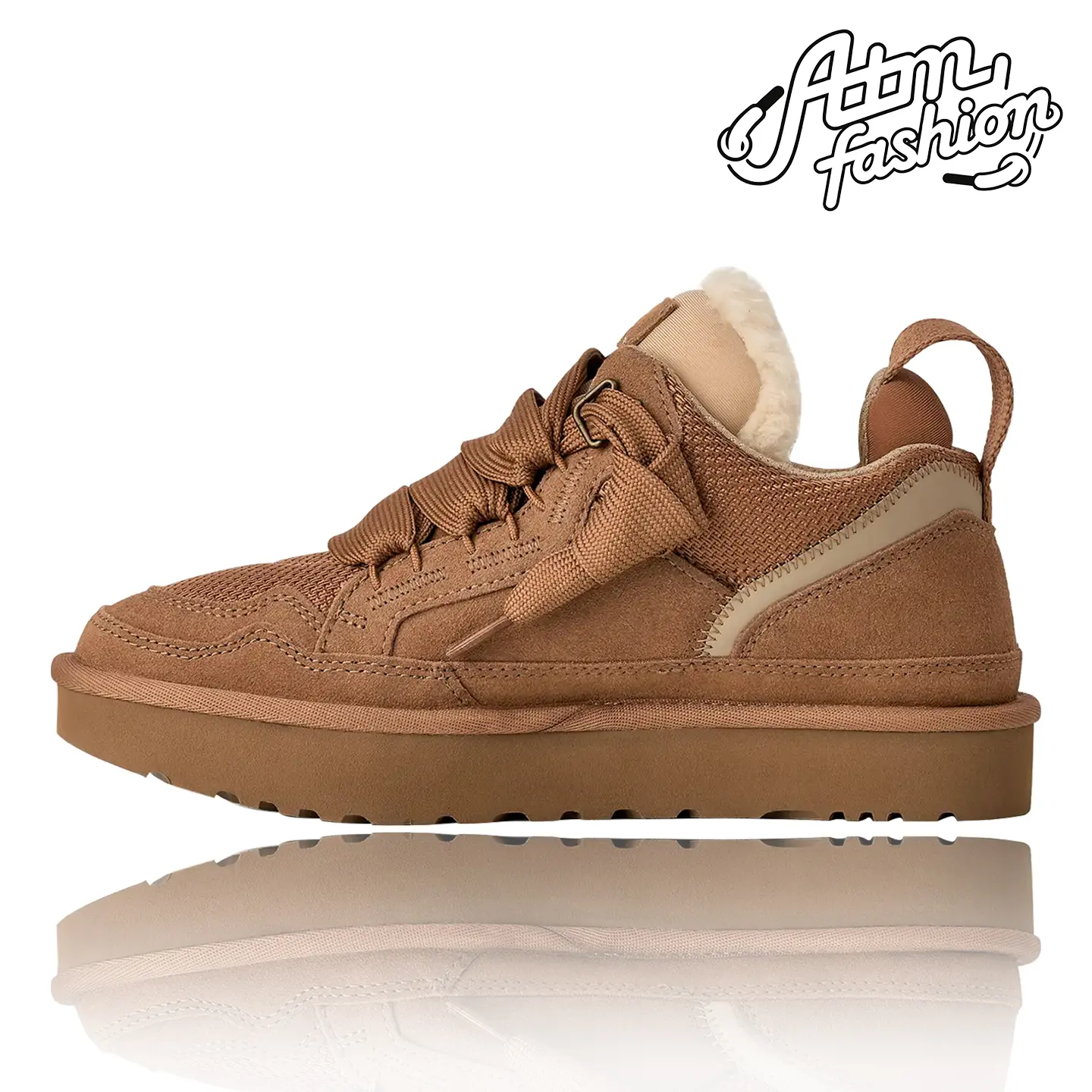 Women's UGG Lowmel Chestnut Sneakers 1144032-CHE – Suede Lace-Up Casual Shoes, UGGplush Comfort, Retro Chunky Platform Style, Fall Winter Fashion Walking Footwear
