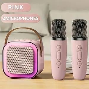 Portable Pink Karaoke Mini Speaker with 2 One Wireless Microphone-USB Charging, Lightweight and Compact, Suitable for Home and Outdoor Use, Mini Karaoke Machine speaker  karoke