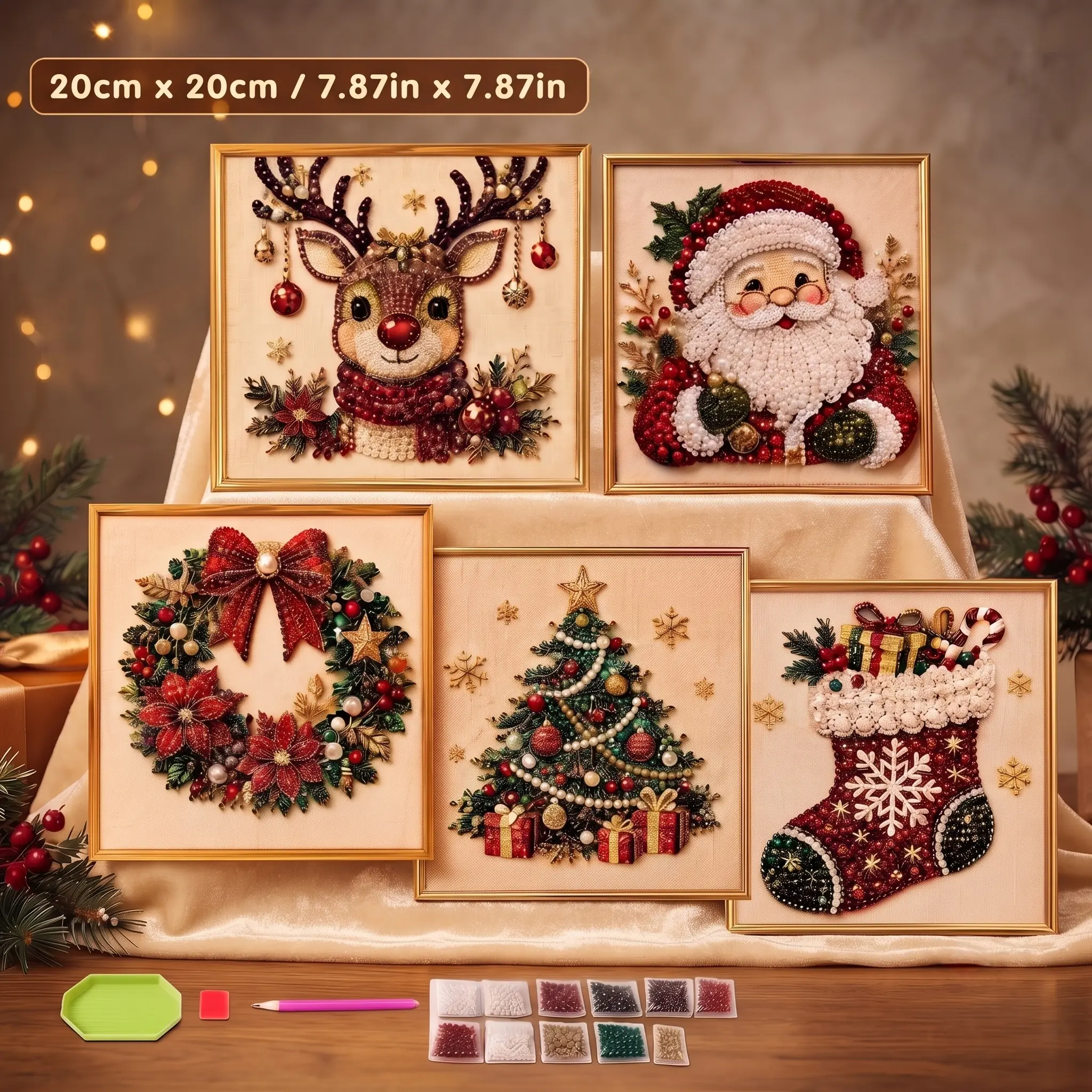 Pearl Beaded 3D Diamond Painting Kit, Christmas  DIY Mosaic Wall Decor, Stress Relief Xmas Holiday Craft Gift for Beginners