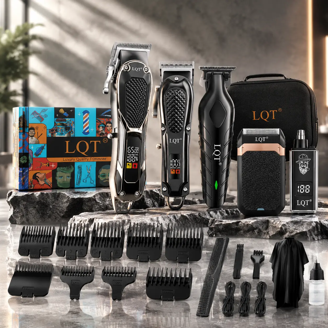 LED Digital Display Rechargeable Complete Mens Hair Cutting Gift Kit