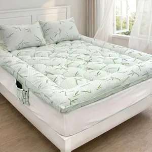 Bamboo Mattress Topper, Extra Thick Cooling Pillow Top, Deep Pocket 6-18 Inch, Breathable Pressure Relief Bed Pad, Machine Washable for Luxury Sleep