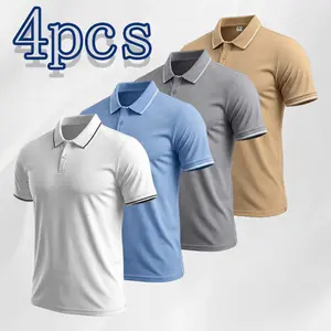 Men's Contrast Trim Beaded Polo Shirt, Short Sleeve, Business Casual
