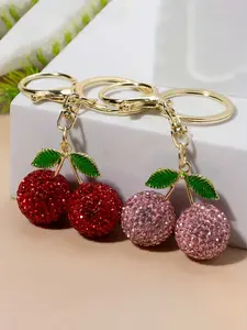 Cute Rhinestone Cherry Keychain with Red & Pink Glitter-Studded Cherry Pendant Women's Cherry Keyring Rhinestone Fruit Charms Trendy Cute Keychain Bag Keychain Backpack Handbag Bag Chain Accessory Jewelry Valentine's Day Gift Bling Bling Keychains