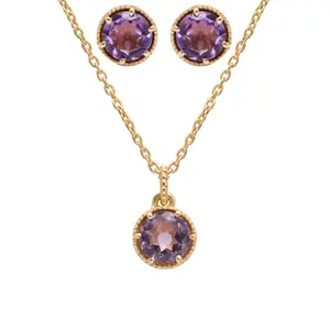 Natural Birthstone Necklace sets for women- 925 sterling silver 18k Gold Jewelry