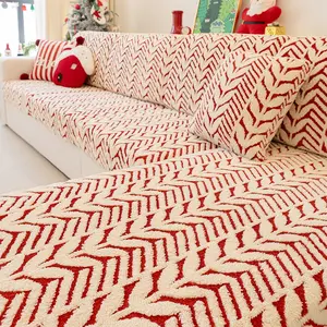 Classic Christmas Fleece Sofa Cover, Sofa Couch Covers, Warm Soft Dustproof, Suitable for Two-Seat Three-Seat Four-Seat Sofas, Winter Protector