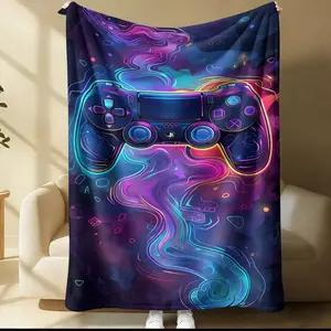 Trippy Neon Cyberpunk Game Controller Flannel Blanket,Colorful Graffiti Art Print Throw Blanket,Cozy Fuzzy All-Season Warm Blanket,Fun Gamer Themed Gift Blanket,for Boys Bedroom Playroom Couch Dorm Decor,Perfect for Gaming Enthusiasts