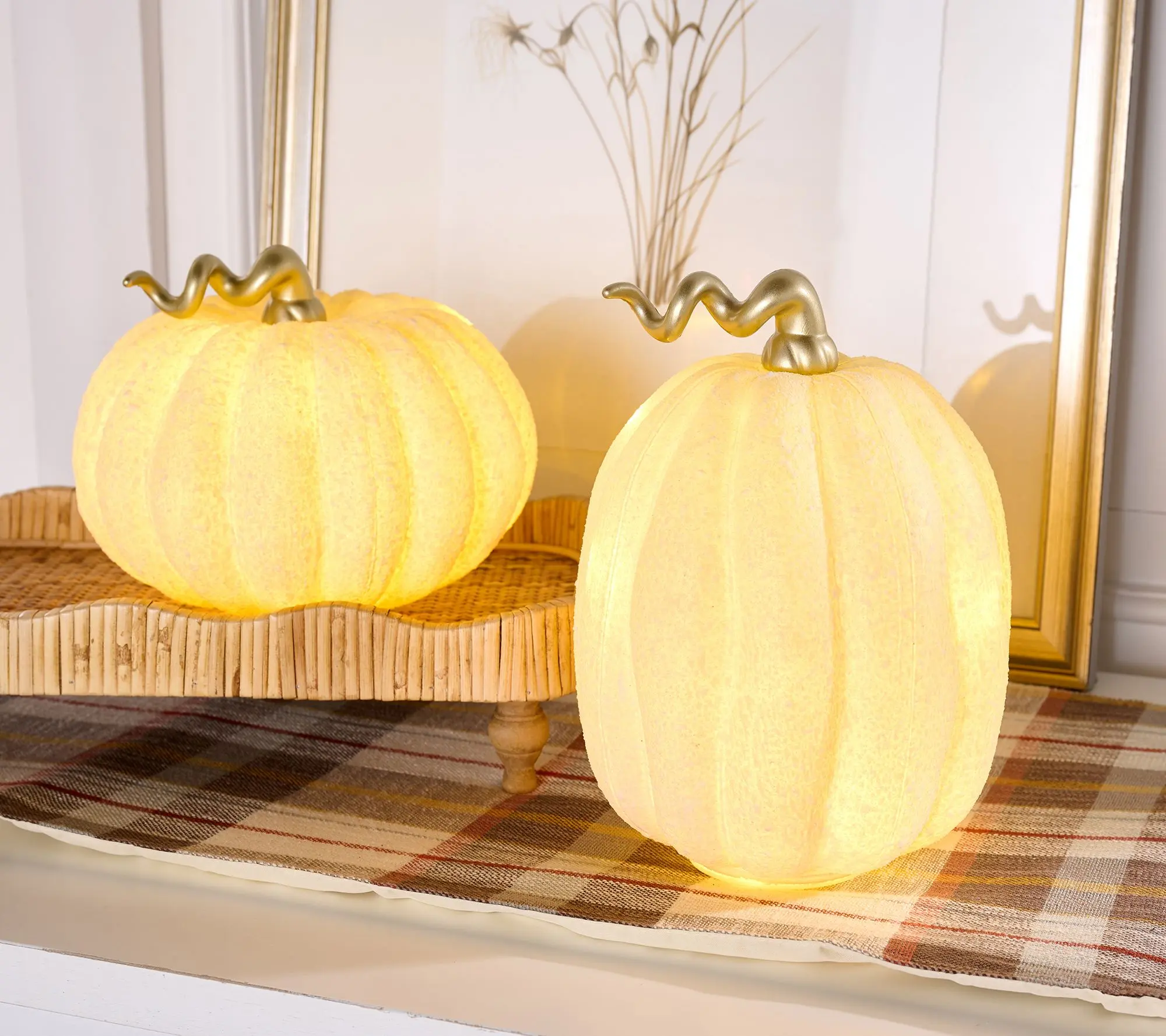 Home Reflections S/2 Illuminated Textured Glass Pumpkins Home Reflections S/2 Illuminated Textured Glass Pumpkins