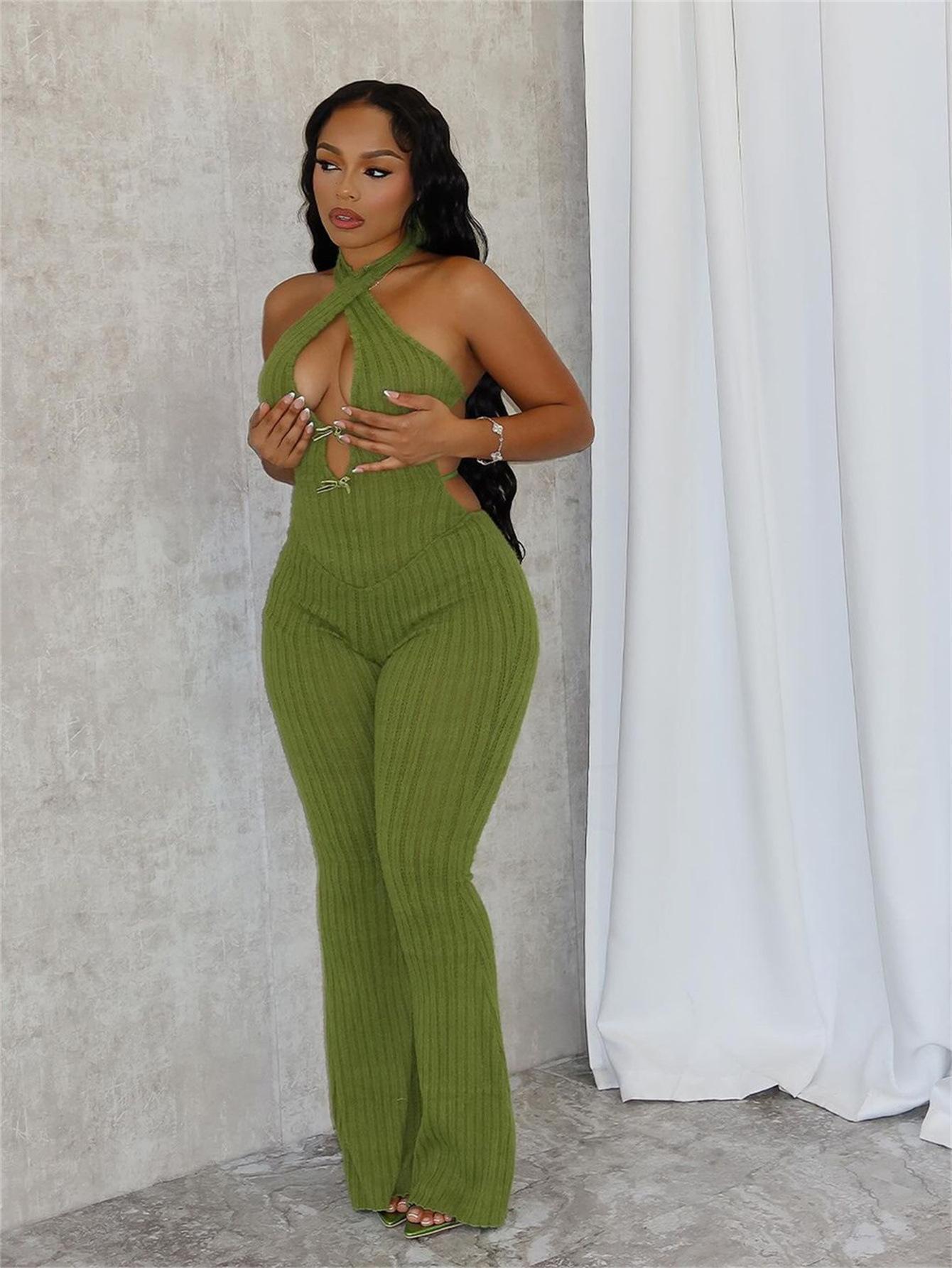 Halter Slim Fit Lace-up Backless Sexy Hot Girl Jumpsuit Women Halter Slim Fit Lace-up Backless Sexy Hot Girl Jumpsuit Women