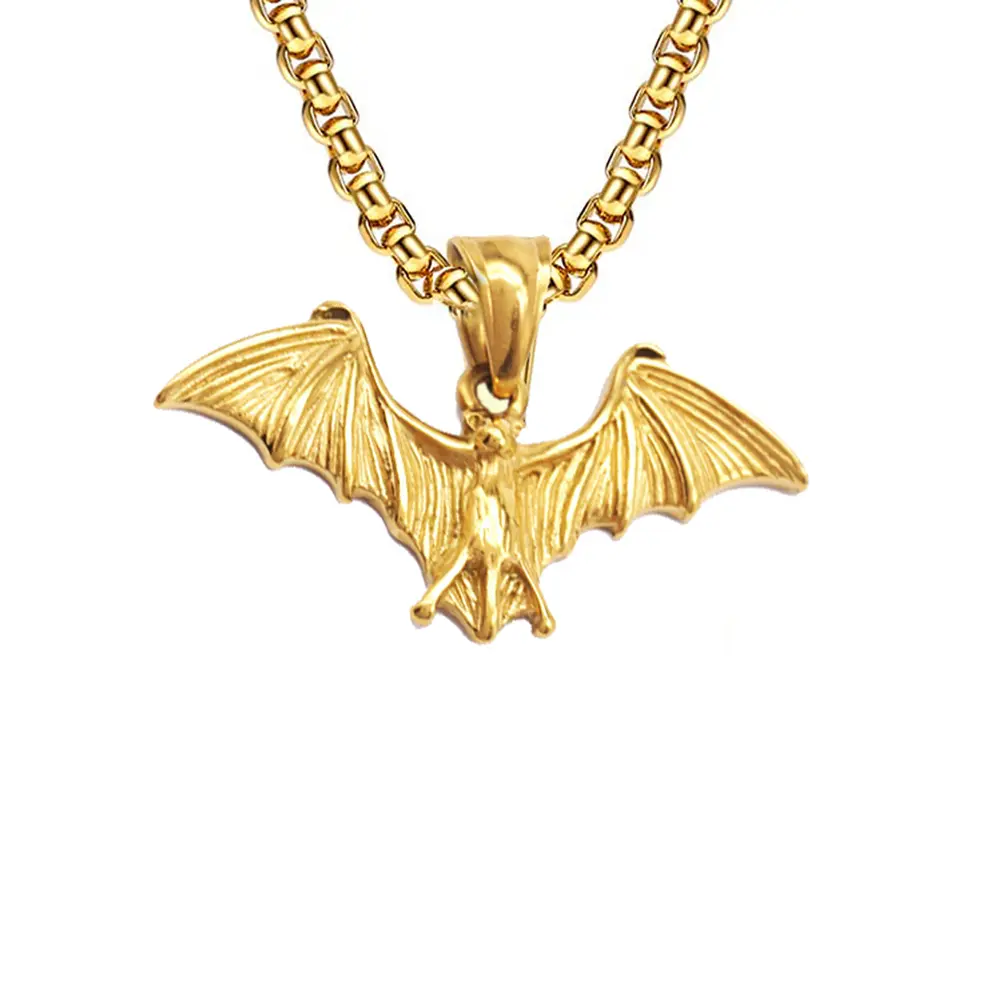 Jemant Bat Necklace For Men Women Silver 18k Gold Plated Stainless Steel Chain Trendy Gothic Punk Cool Bat Wing Charm Pendant Necklace Non Tarnish Waterproof Hypoallergenic Jewelry Accessories Gift Halloween Cosplay Party For Bro Bf Bat Lovers