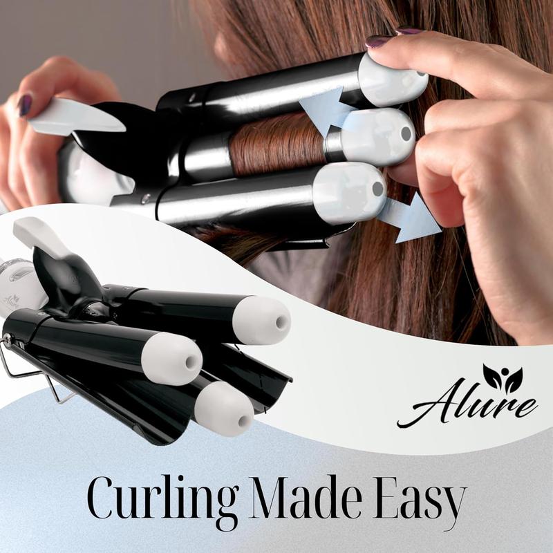 Three Barrel Curling Iron Wand with LCD Temperature Display - 1 Inch Ceramic Tourmaline Triple Barrels, Dual Voltage Crimping Tool, Best Hair Waver for Beachy/Frizz Free Waves (Rose Gold)
