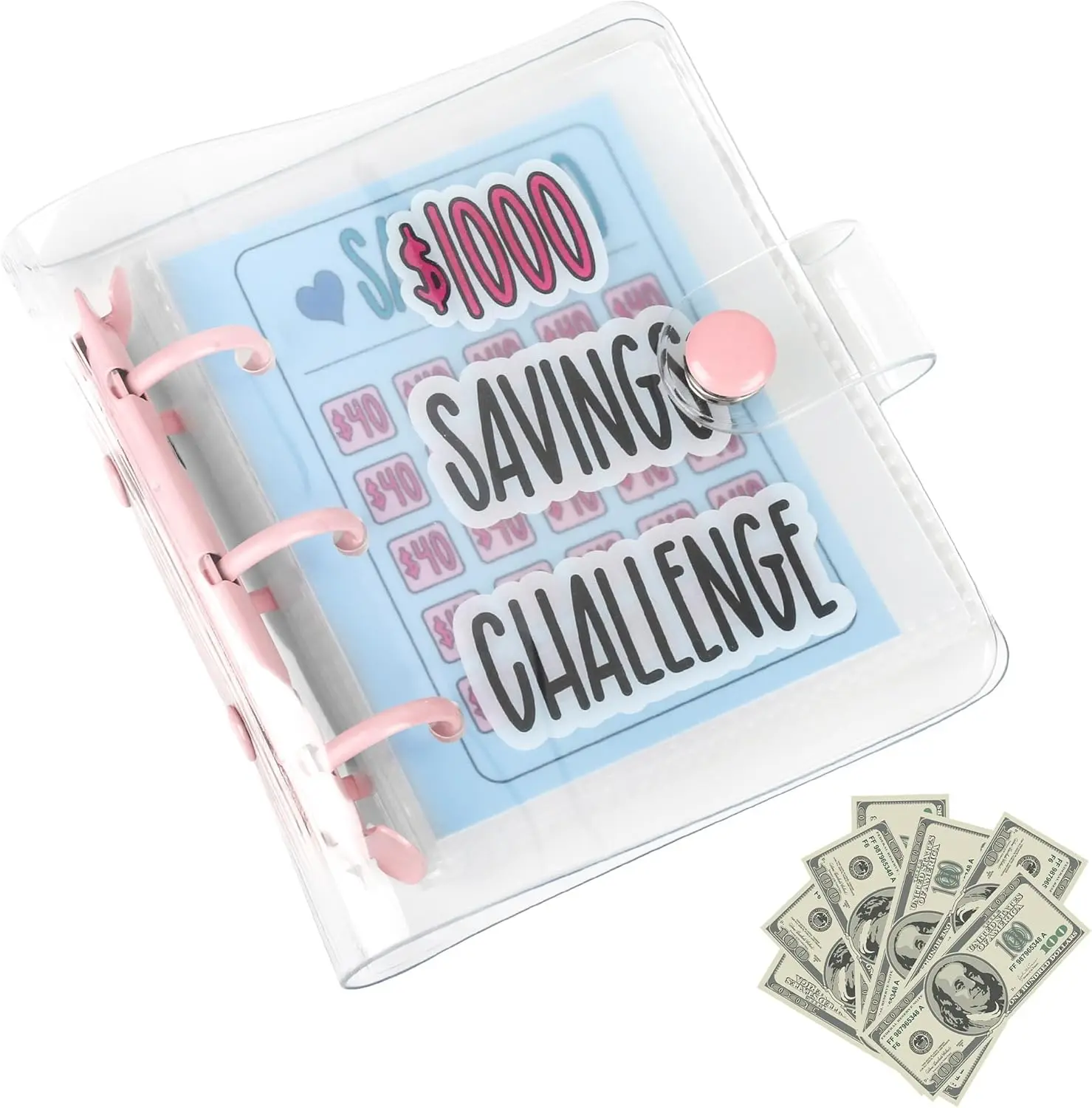 $1000 Mini Money Savings Challenge Binder - 25 Durable Waterproof PVC Cash Envelopes, Expense Tracker, Portable Reusable Budget Planner & Financial Goal Organizer for Adults, Ideal Gift for Personal Budgeting (Accounting Office Stationery Supplies)