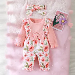 Newborn Infant Baby Girl Clothes Fall Winter Plaid Long Sleeve Jumpsuit One Piece Romper Bodysuit Baby Overalls Outfits