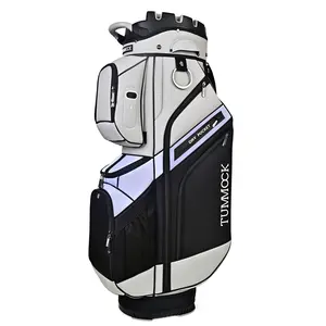 TUMMOCK 14-Compartment Golf Cart Bag - Dry Pocket, Silent Top, T-Lock, Durable High-Quality Material, Enhanced Golf Club Storage, Green-Black Color Scheme