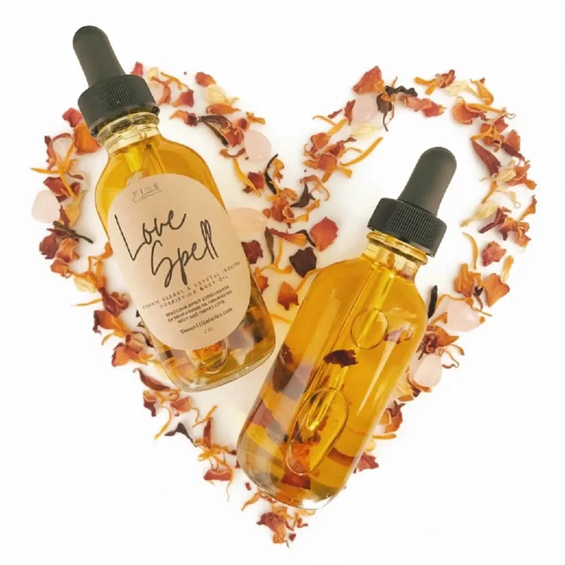 Love Spell Crystal Infused Body Oil for Women with Argan Jojoba Sweet Almond Vitamin E Calendula Roses Hibiscus Organic Herbs & Oils