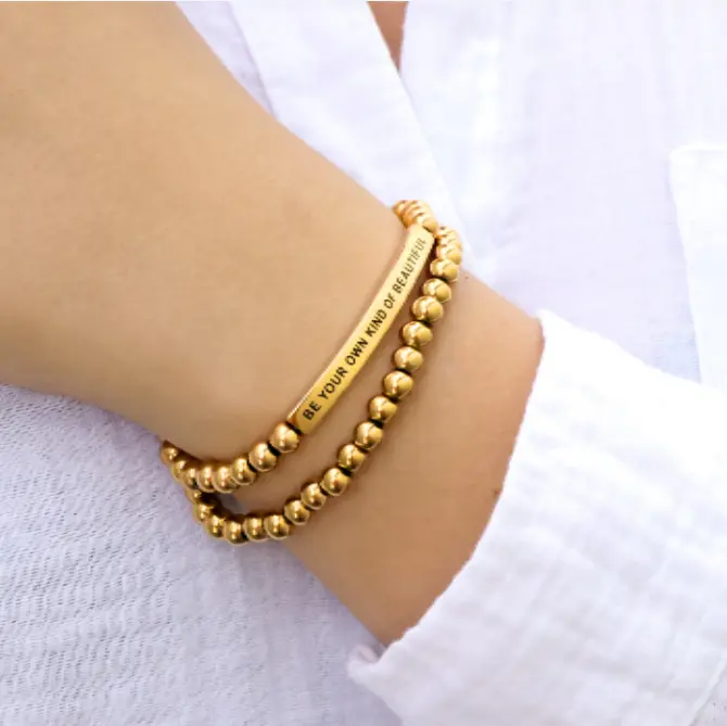 Hope Collection Engraved Gold-Plated Metal Sunstone Jewelry Bracelet, Sustainably Crafted Elegant Fashion Accessory